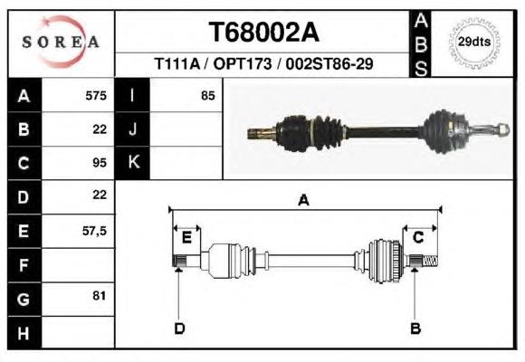 T68002A EAI árbol de transmisión delantero izquierdo