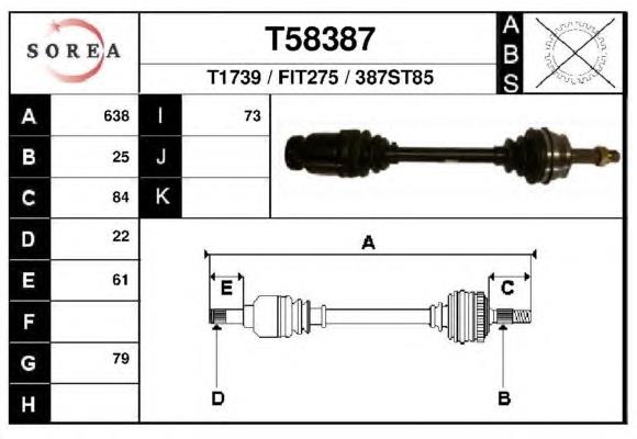 T58387 EAI árbol de transmisión delantero izquierdo