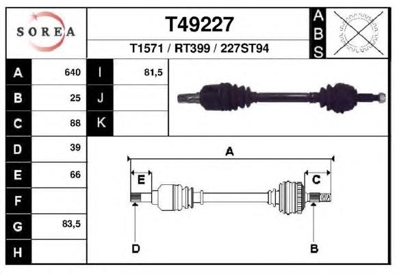 T49227 EAI árbol de transmisión delantero izquierdo