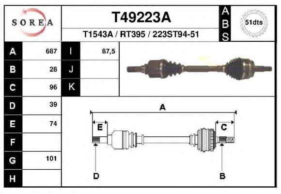 Árbol de transmisión delantero izquierdo T49223A EAI