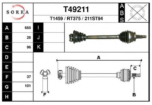 Árbol de transmisión delantero izquierdo T49211 EAI