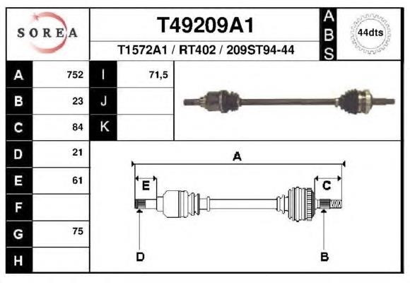 T49209A1 EAI árbol de transmisión trasero derecho