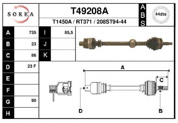 Árbol de transmisión delantero derecho T49208A EAI