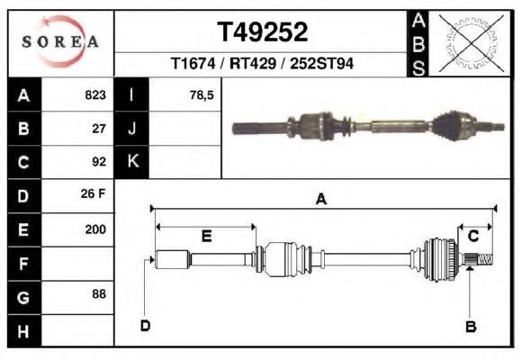 T49252 EAI árbol de transmisión delantero derecho