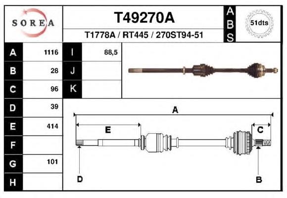 T49270A EAI árbol de transmisión delantero derecho