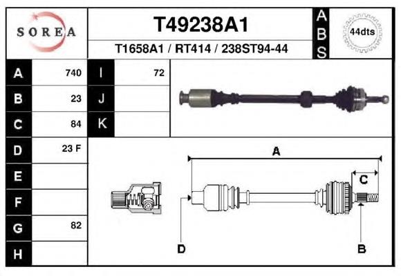 Árbol de transmisión delantero derecho T49238A1 EAI