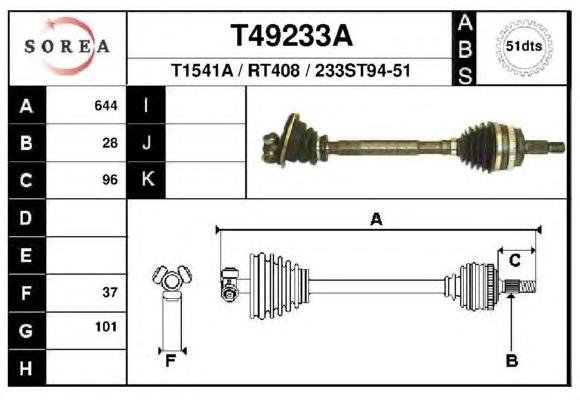 T49233A EAI árbol de transmisión delantero izquierdo