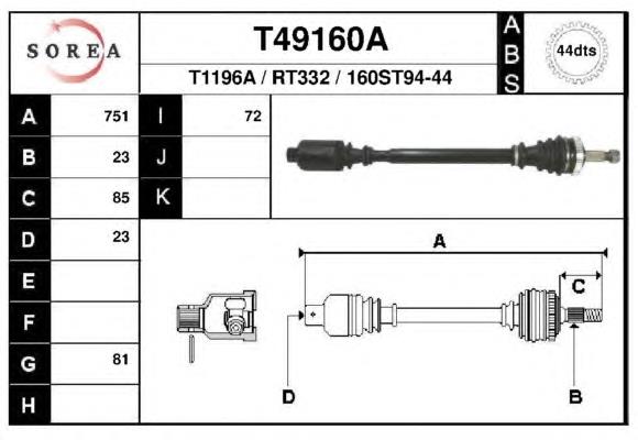 T49160A EAI árbol de transmisión delantero derecho