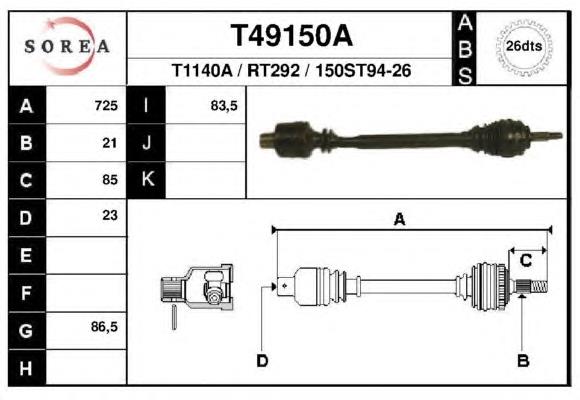 T49150A EAI árbol de transmisión delantero derecho