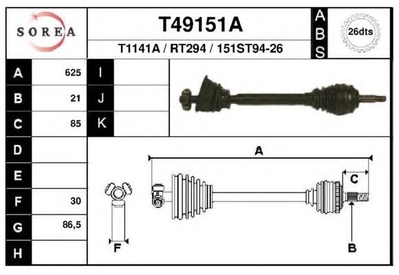 T49151A EAI árbol de transmisión delantero izquierdo