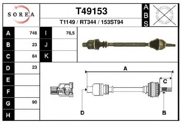 Árbol de transmisión delantero derecho T49153 EAI