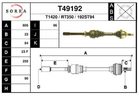 T49192 EAI árbol de transmisión delantero derecho