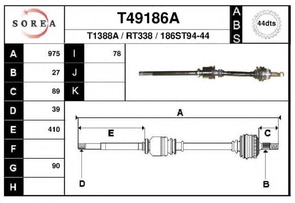 T49186A EAI árbol de transmisión delantero derecho