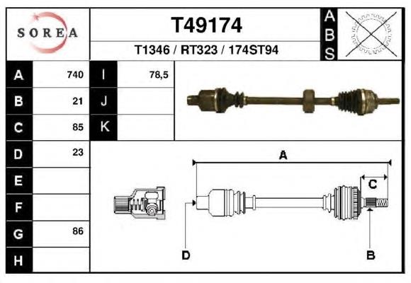 T49174 EAI árbol de transmisión delantero derecho