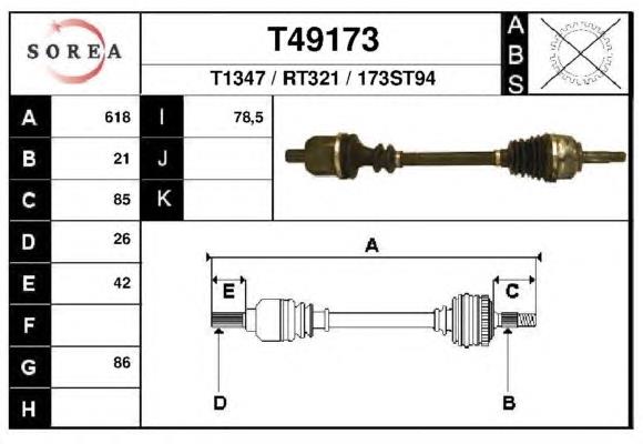 Árbol de transmisión delantero izquierdo 5363Z Cevam