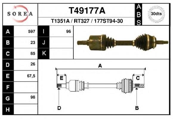 T49177A EAI árbol de transmisión delantero izquierdo