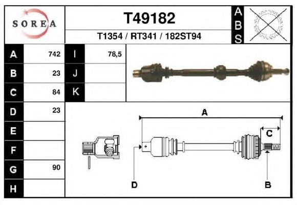 T49182 EAI árbol de transmisión delantero derecho