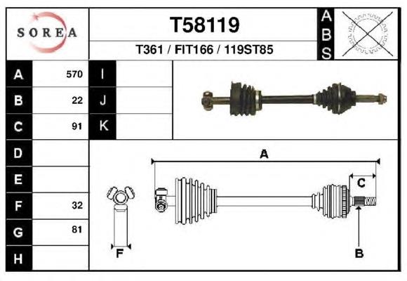 T58119 EAI árbol de transmisión delantero izquierdo