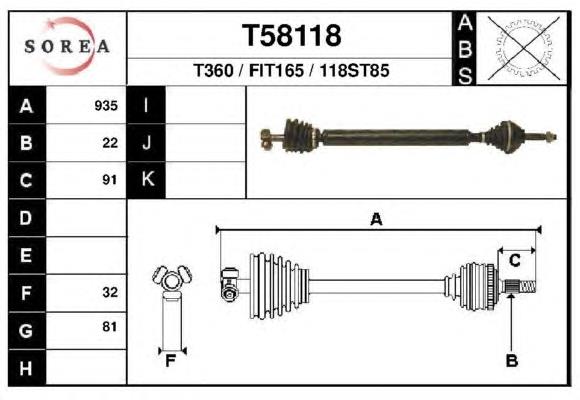 T58118 EAI árbol de transmisión delantero derecho