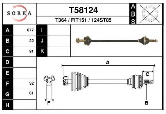 T58124 EAI árbol de transmisión delantero derecho