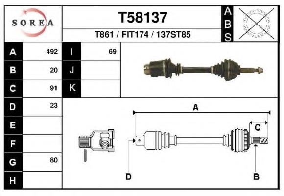 T58137 EAI árbol de transmisión delantero izquierdo