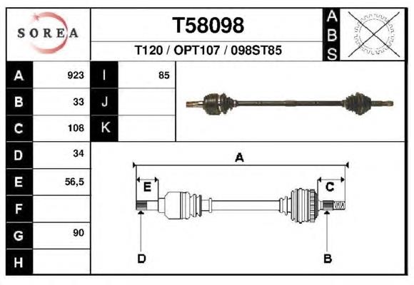 Árbol de transmisión delantero derecho para Opel Kadett (35, 36, 45, 46)