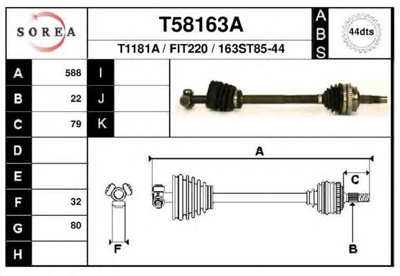 T58163A EAI árbol de transmisión delantero izquierdo