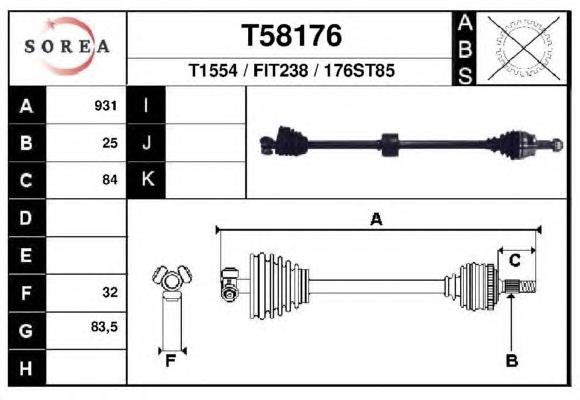 T58176 EAI árbol de transmisión delantero derecho