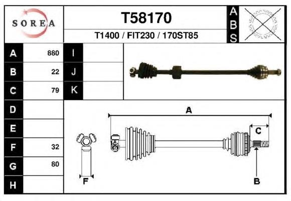 T58170 EAI árbol de transmisión delantero derecho