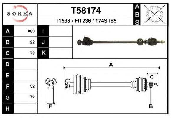 46308156 Fiat/Alfa/Lancia árbol de transmisión delantero derecho