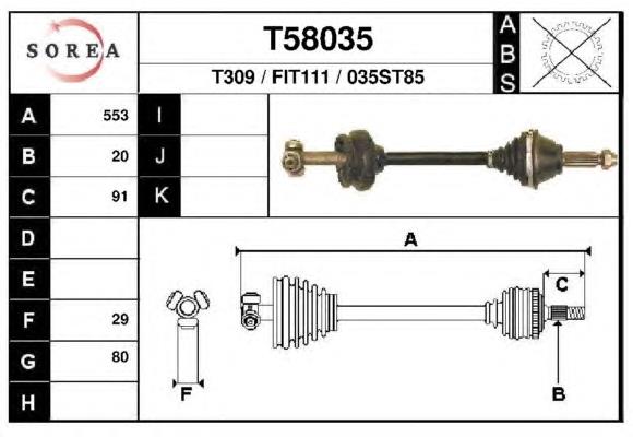 T58035 EAI árbol de transmisión delantero izquierdo