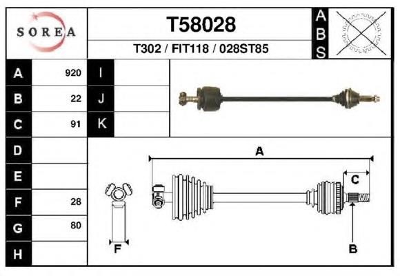 T58028 EAI árbol de transmisión delantero derecho