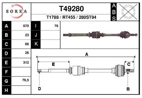 T49280 EAI árbol de transmisión delantero derecho