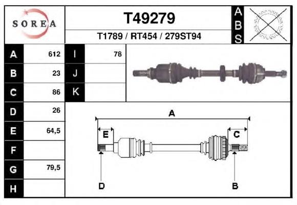 T49279 EAI árbol de transmisión delantero izquierdo