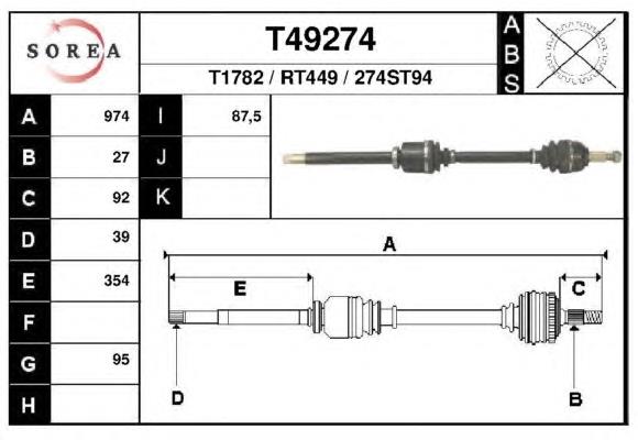 Árbol de transmisión delantero derecho T49274 EAI