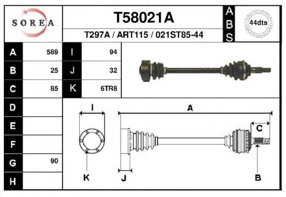 T58021A EAI árbol de transmisión delantero