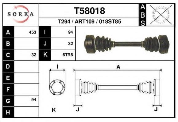 T58018 EAI árbol de transmisión delantero izquierdo