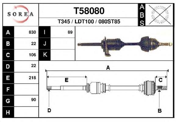 T58080 EAI árbol de transmisión delantero derecho