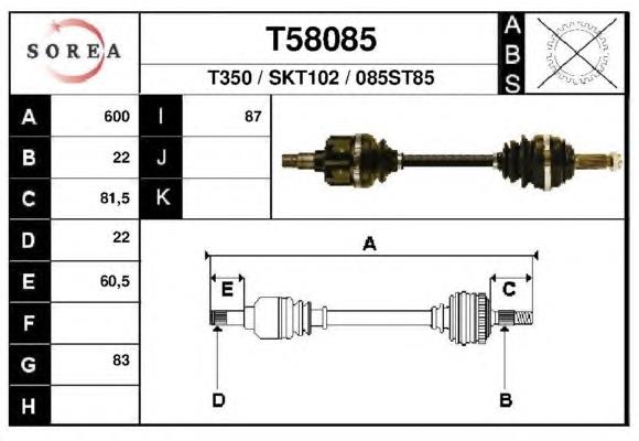 T58085 EAI árbol de transmisión delantero izquierdo