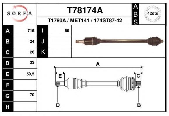 T78174A EAI árbol de transmisión trasero derecho