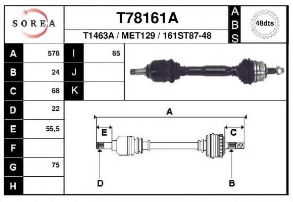 T78161A EAI árbol de transmisión delantero izquierdo