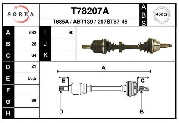 T78207A EAI árbol de transmisión delantero izquierdo