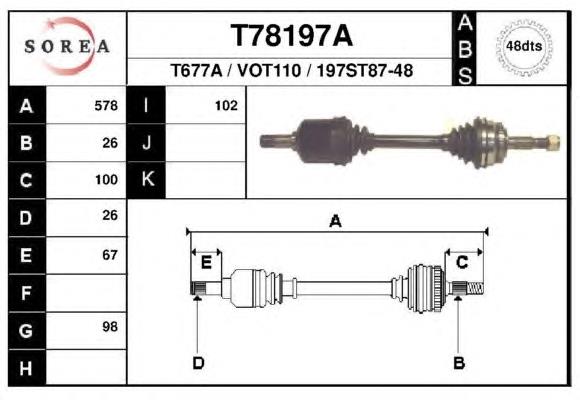 T78197A EAI árbol de transmisión delantero izquierdo