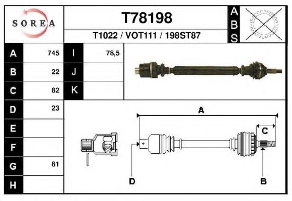 T78198 EAI árbol de transmisión delantero derecho