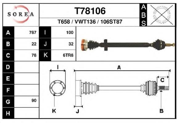 Árbol de transmisión delantero derecho T78106 EAI