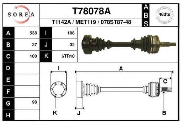 T78078A EAI árbol de transmisión delantero