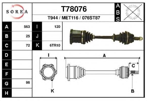 T78076 EAI árbol de transmisión delantero derecho