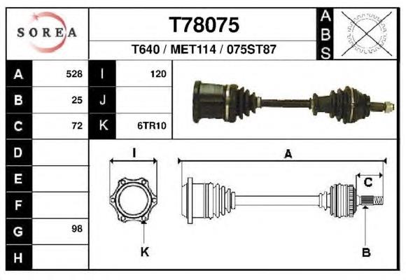 T78075 EAI árbol de transmisión delantero izquierdo