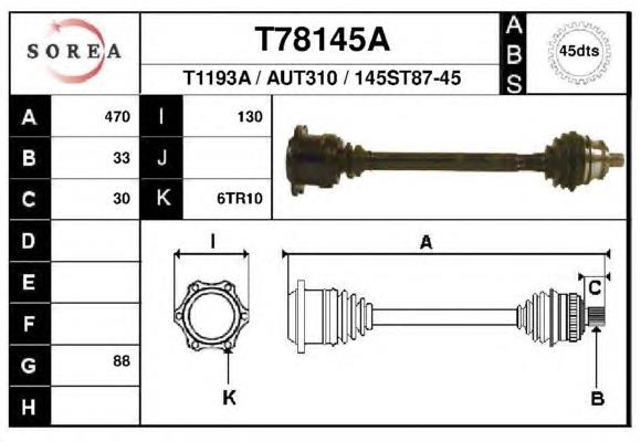 T78145A EAI árbol de transmisión delantero izquierdo