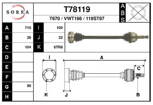 Árbol de transmisión delantero izquierdo T78119 EAI